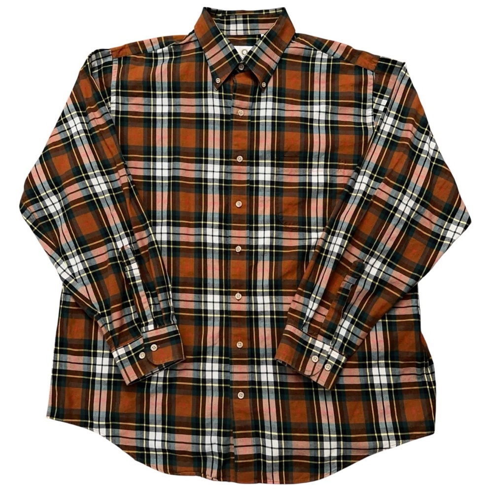Viyella Shirt Mens Size XL Long Sleeve Button Wool Blend Pocket Plaid Orange